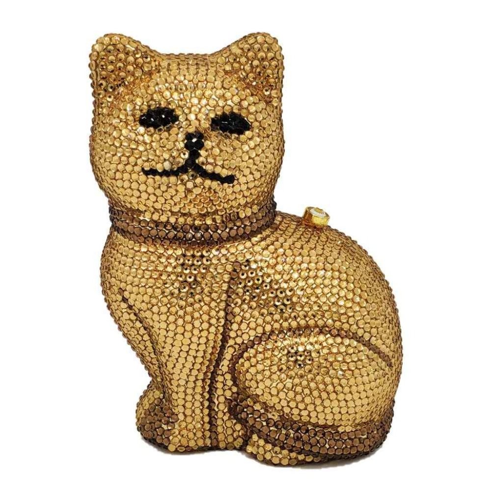3d Cat Shaped Minaudiere Sparkling Crystal Clutch Purse Evening Bag NWT